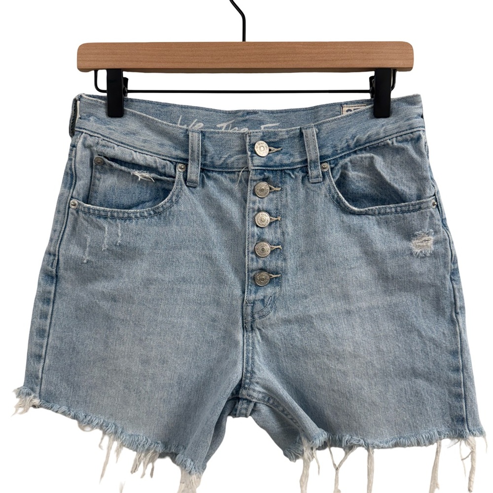 Free People Faded Blue Button-Fly Jean Shorts